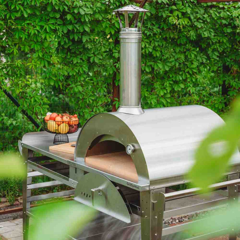 GrillSymbol Pizzo-XL-Set-Inox Wood Fired Pizza Oven with Stand and Sid ...